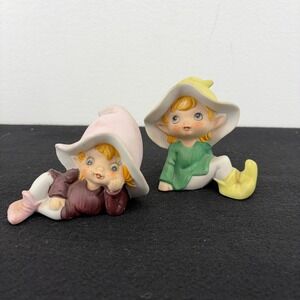 Vintage Homco Pixie Elf Figurine Set 5213 Bisque Pastel Gnomes MCM Decor VTG Lot
